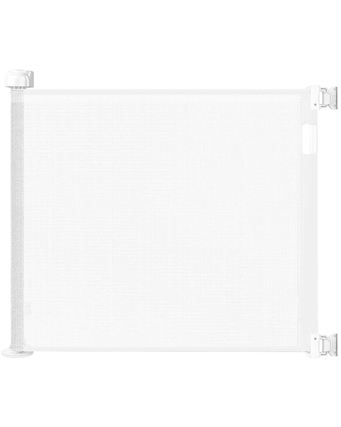Retractable Baby Gate for Doorways and Stairs, Mesh Safety Gate for Pet, Indoor & Outdoor Use, One-Hand Operation, Easy Installation, 33.6" Tall, Expands to 71" Wide（White,33.6"x71"）