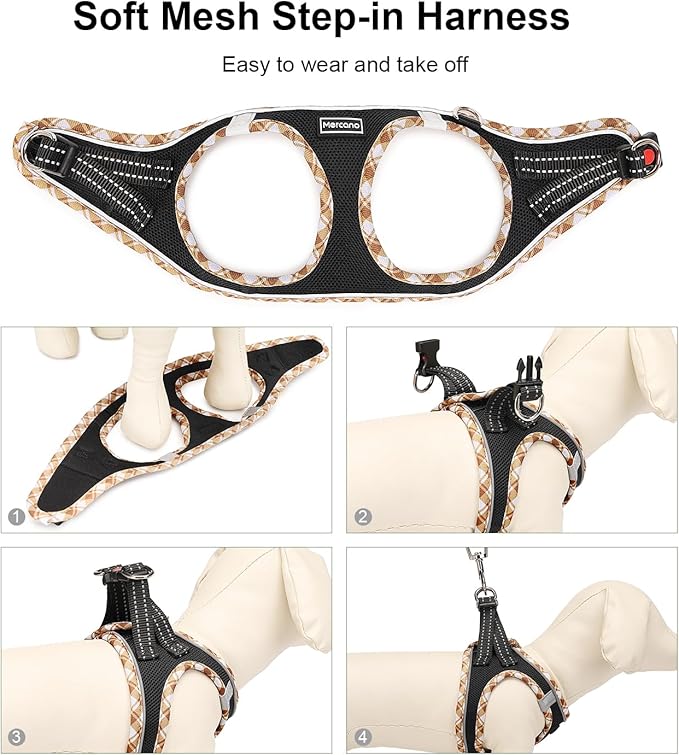 Mercano Soft Mesh Dog Harness and Leash Set, No-Chock Step-in Reflective Breathable Lightweight Easy Walk Vest Harnesses with Safety Buckle for Small Dogs, Cats (Black Yellow, S)