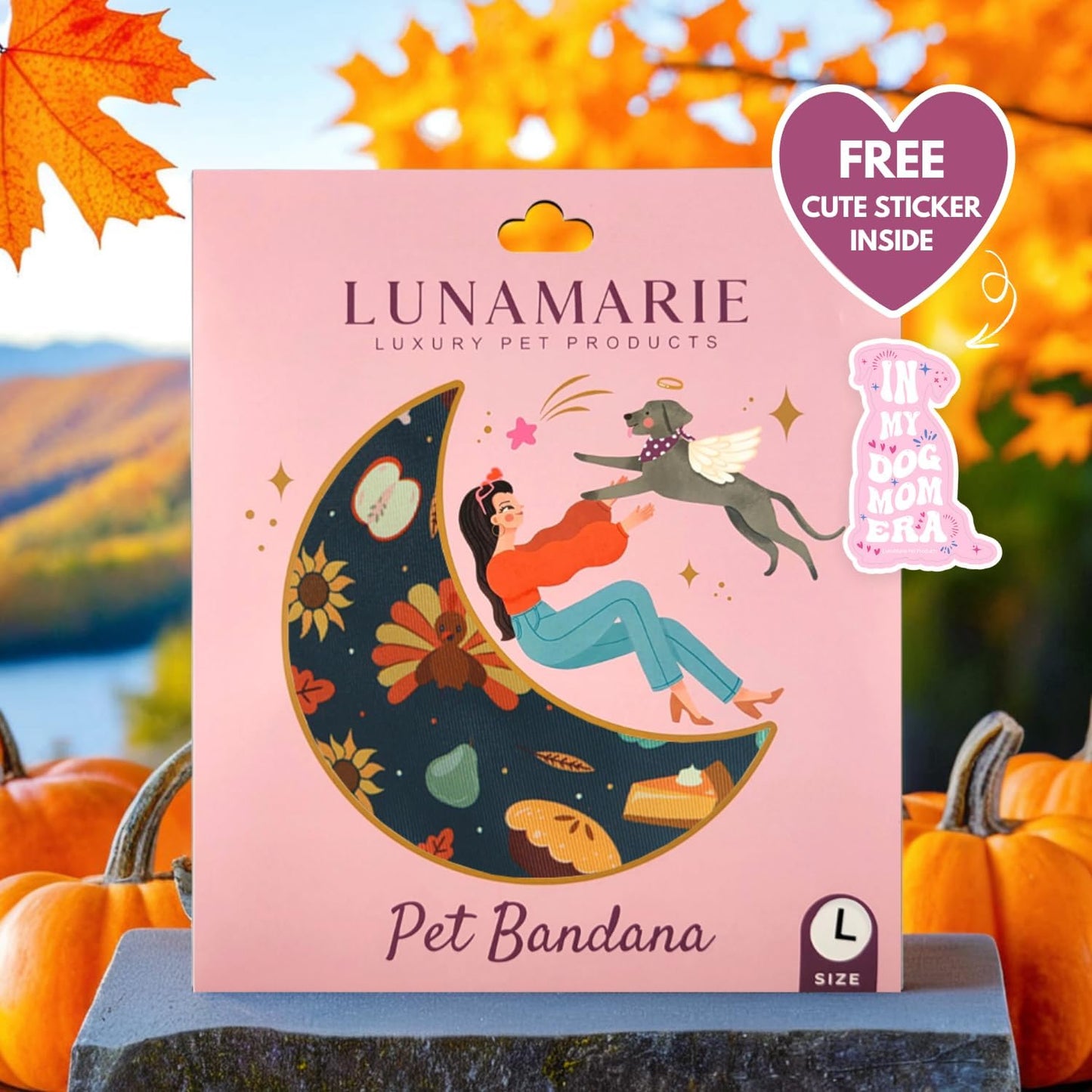 LunaMarie - Luxury Pet Birthday Bandanas -Premium & Silky Poly Fabric | 100% Handmade | Custom Shape Dual Layered (Thanksgiving, Medium)