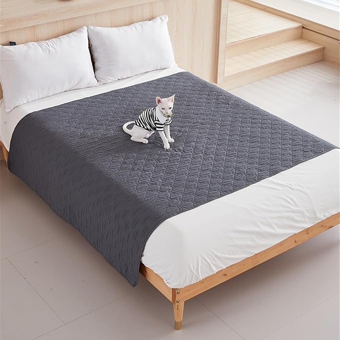GIBZ Waterproof Dog Bed Blanket Cover Anti Slip Pet Furniture Protector Washable Large Washable Quilted Mat for Indoor, Dark Grey, 100x127cm