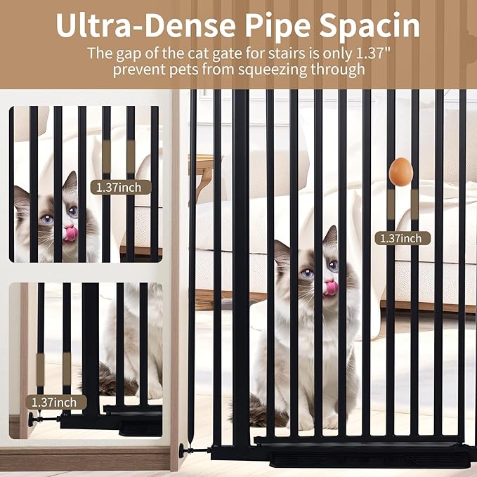 59“ Extra Tall Cat Gate for Doorway：29.4-33.4” Wide Pet Gate, Auto Close/One Handed Open, 1.34” Extra Small Gap, No Drill Pressure Mount Tall Cat Gate for Interior Stairs/Kitchens/Hallways (Black)