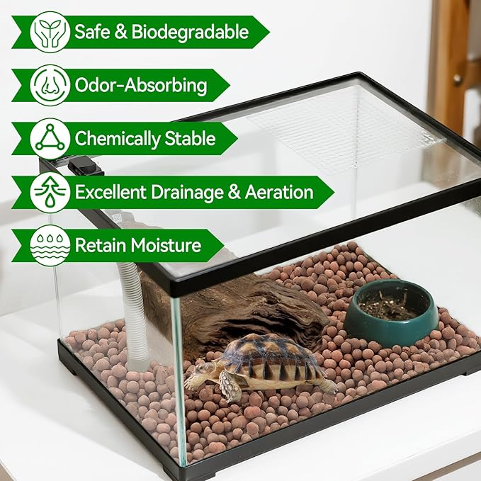 Halatool Reptile Substrate 8QT Leca Clay Pebbles for Reptiles Organic Hydroballs Bioactive Drainage Layer Terrarium Bedding for Leopard Gecko Tortoise Frog Lizard Ball Python