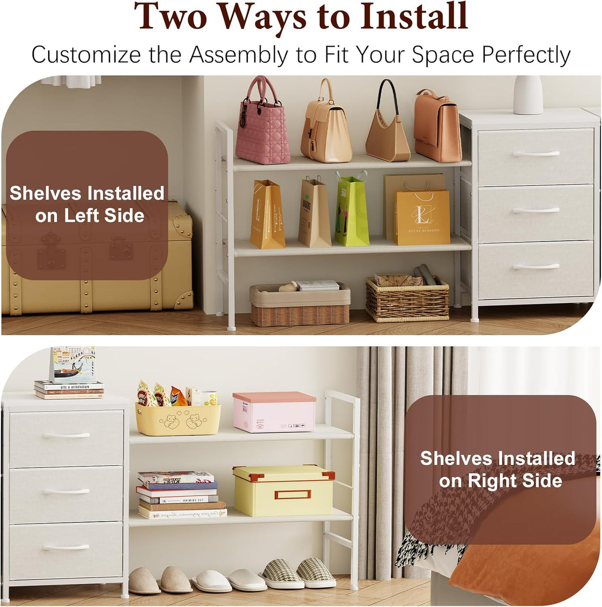 Hongtamoya Closet Organizers and Storage, Adjustable Shelves,3 Drawer White