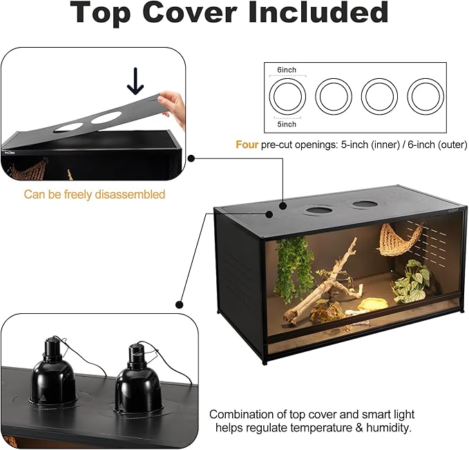 Reptile Terrarium 120 Gallon Large, PVC Enclosure Breeding Tank for Bearded Dragon Gecko Lizard Snake, Wide Breeding Lounge Vivarium Area with Ventilation, Suit for Juvenile to Adult Reptiles