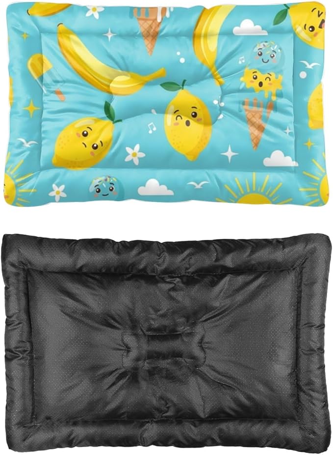 Banana Lemon Treat Turquoise Dog Bed Furniture Dog Bed Mats Pet Pad Crate Cushion Washable Non-Slip Cage for Crate Beds for Medium Size Dogs Mat Washable Medium Size Beds Indoor Outdoor 24X18 Inch