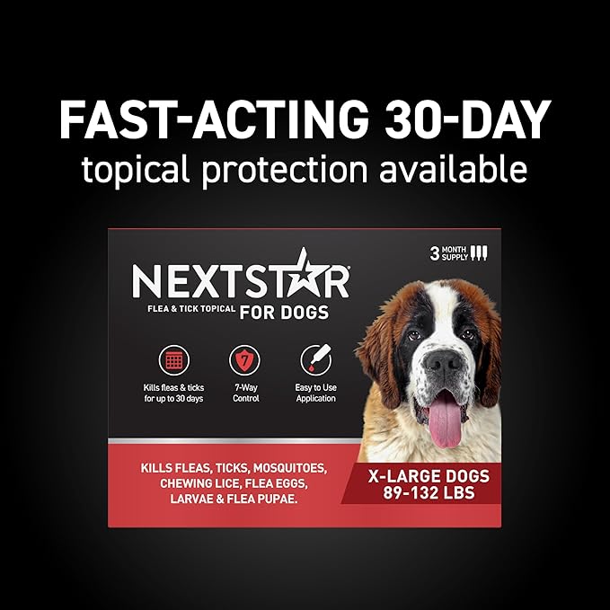 NEXTSTAR Flea and Tick Prevention for Dogs, Repellent & Control, Fast Acting Waterproof Topical Drops, Extra-Large Dog Flea & Tick Control, 6 Monthly Doses