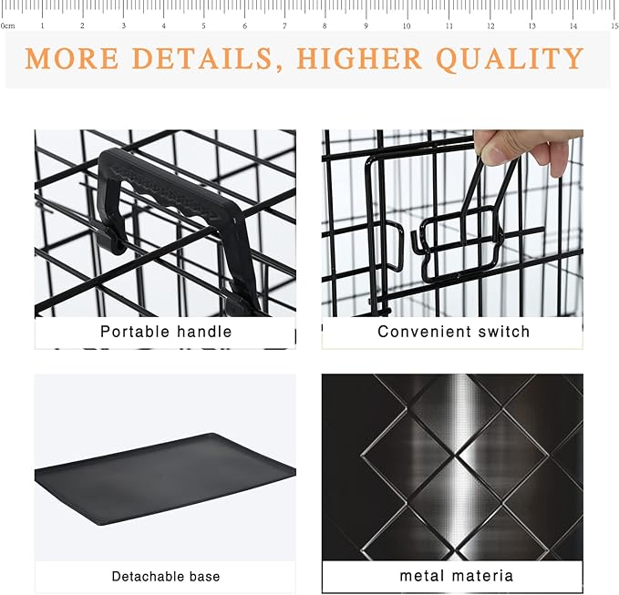 Large Dog Crate 42 Inches Double Door Pet Crate Folding Metal Wire Dog Cage with Divider Panel Leak-Proof Plastic Pan Indoor Outdoor Pet Crates for Medium and Large Breed Pet Animals Black