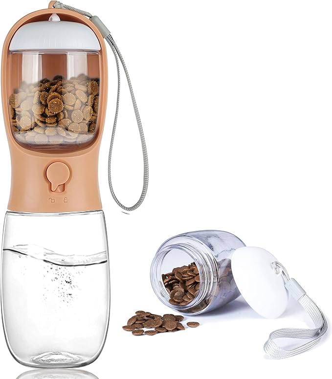 Dog Water Bottle with Food Container, Portable Leak Proof Pet Water Dispenser for Walking Hiking Travel, Puppy Essentials Accessories for Small Large Dogs, Dog Gifts (10oz/15oz/19oz)
