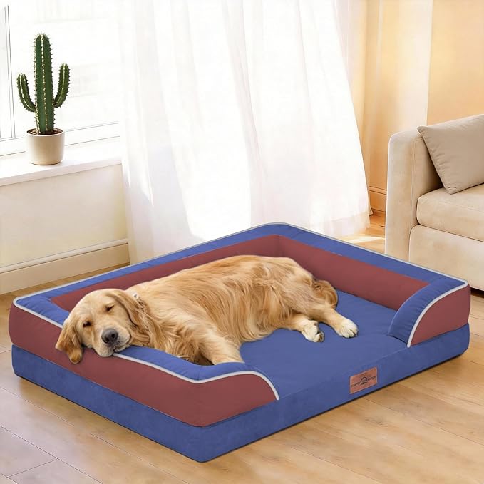 Comfort Expression Orthopedic Dog Bed for Large Dogs 36x27 Inch, Waterproof Egg Crate Foam Large Pet Bed with Removable Bolsters, Dog Couch with Washable Cover & Non-Slip Bottom, American Flag 4