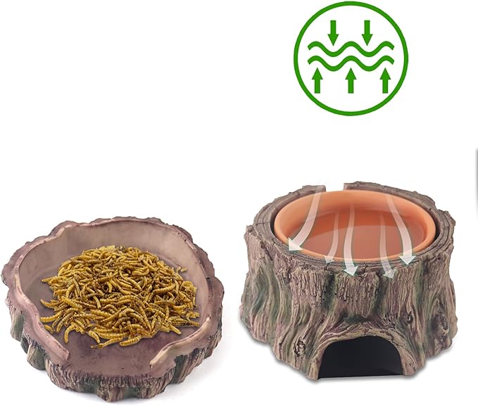 3 in 1 Reptile Hide Cave with Humidifying Basin & Detachable Base, Terrarium Tank Decor Moisture Keeping Hideout Cave for Small Reptiles Crested Gecko, Leopard Gecko, Lizard, Snake, Crabs