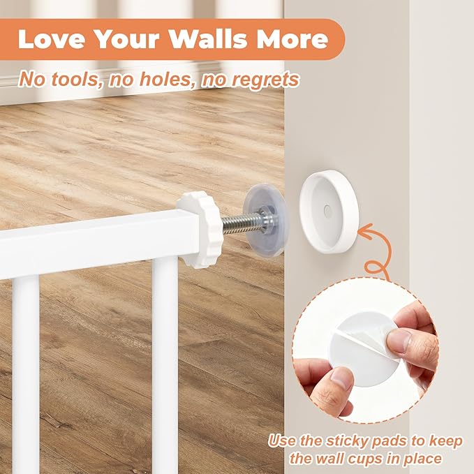 29"-45" Baby Gate for Stairs, Auto Close Stroller Friendly Dog Gate Indoor for Doorways, Pressure Mounted Baby Gate, Easy Walk Through Gate for Children & Pets, White