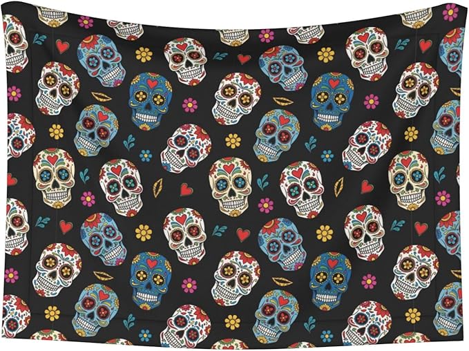 Two Sided Plush Pet Blanket for Crates Carriers Home Use, Day of The Dead Sugar Skull, Reversible Throw with Cozy Dot Fabric and Silky Reverse for Small Large Pets