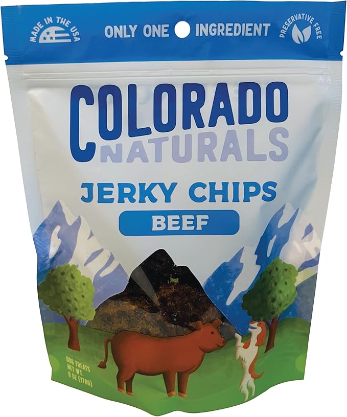 Colorado Naturals Beef Jerky Chips Dog Treats, 6 oz – All-Natural, Made in USA, No Fillers or Preservatives – Great for Muscle Development