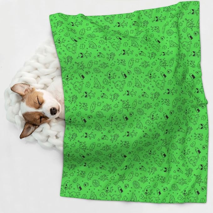 Two Sided Pet Cuddler Blanket for Anxiety Calming, Funny Aliens Dinosaurs Sasquatch, Reversible Plush Design with Bubble Dot Pattern Provides Familiar Surface Anywhere