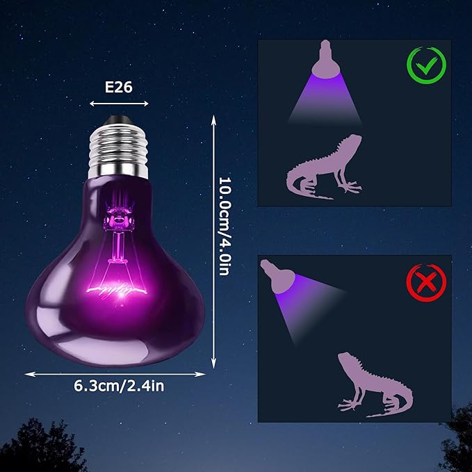60W Reptile Night Light Bulb - Simulate Natural Moonlight for Bearded Dragons, Lizards, Snakes, and Amphibians - UVA Basking Lamp for Aquariums & Tanks, Enhance Health and Activity