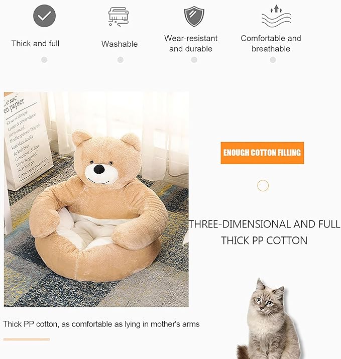 Dog Sofas & Chairs, pet Shape Sofa, Slip Resistant Dog cat Furniture, Adorable Bear Shaped Pet Sofa Bed, Washable Dog cat Couch, Plush Soft Couch for Dogs and Cats S(bottomDiameter46cm) Khaki