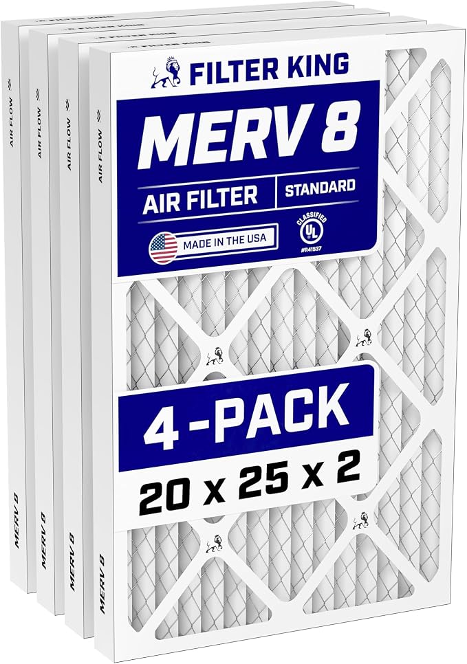 Filter King 20x25x2 Air Filter | 4-PACK | MERV 8 HVAC Pleated A/C Furnace
