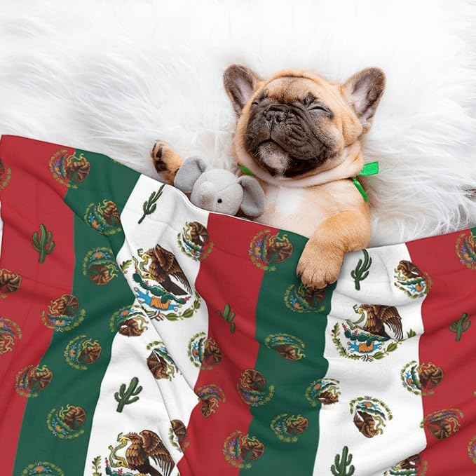 Reversible Plush Throw for Dogs and Cats, Mexican Flag, Double Sided Blanket with Nubby Dot Side and Sleek Side Ideal for Cuddling Nesting Security