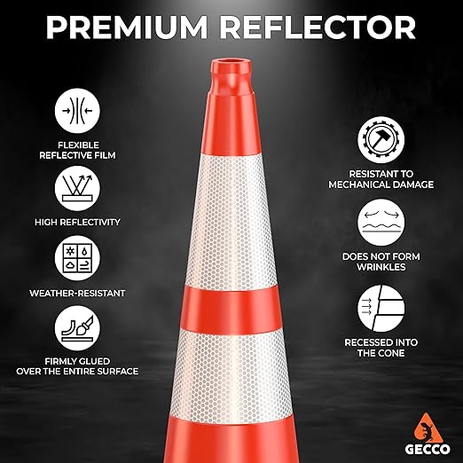 GECCO ™ (216 Cones per Pallet) 36 Inch 10 Lb Heavy Tall Orange Traffic Cones in Bulk | Large Safety Cones, Orange Cones, Parking Cones, Construction Cones | PVC Plastic & Black Base - [PRO Series]