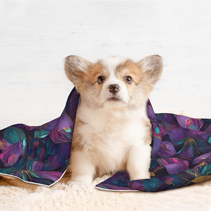 Waterproof Dog Blanket Soft Pet Blanket for Puppy Cat, Fleece Cat Throw Blankets for Furniture Bed Couch Sofa Reversible - Purple Butterfly 1