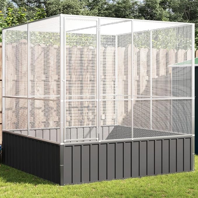 Large Bird Aviary, Outdoor Galvanized Steel Bird Cage, Galvanized Steel Outdoor Bird Aviary, Mesh Fence Bird House for Parrot, Parakeet, Dove, Cockatiel, 83.1"x81.5"x83.5"