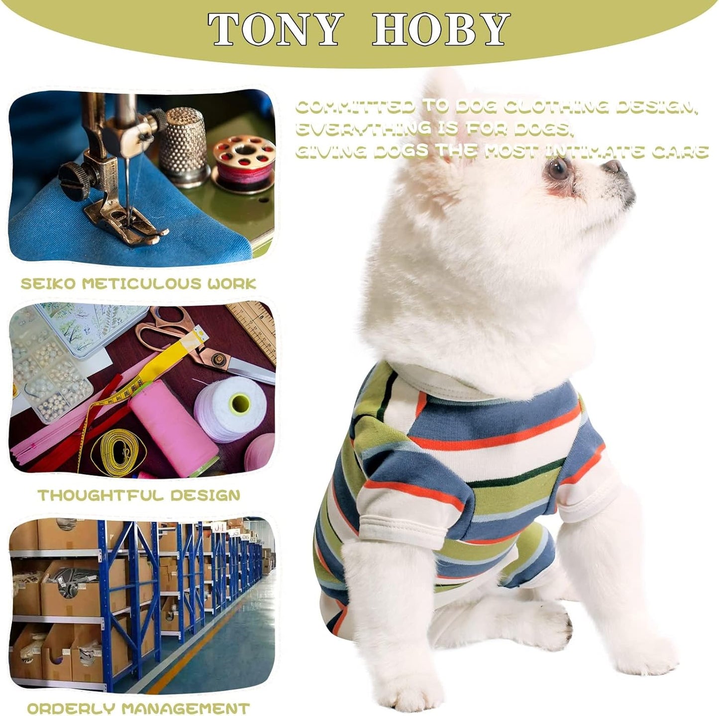 TONY HOBY Dog Pajamas, Dog Jumpsuit, Colorful Dogs Shirt, Dogs Surgery Recovery Suit for Small Medium Breeds (Blue&White, Boy, M)
