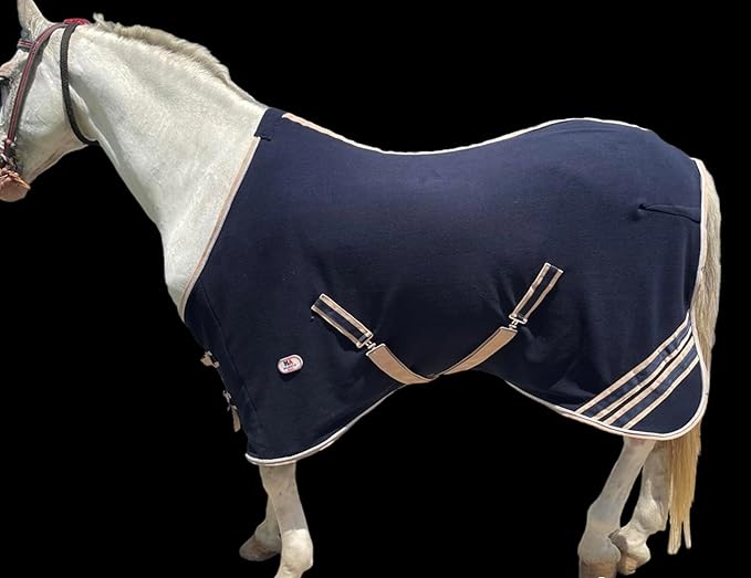 Majestic Ally Anti Pill Fleece Horse Blanket/Sheet with Silver Braided Rope (Navy, 82)
