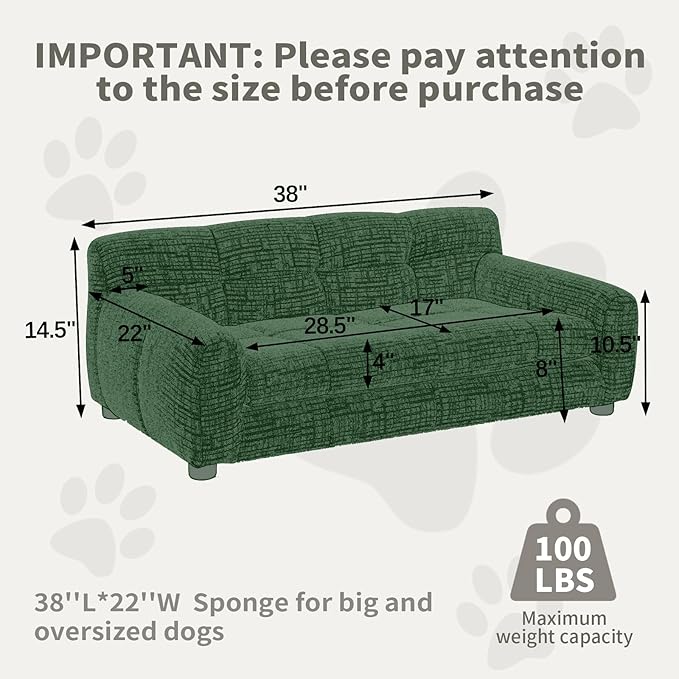 38" Pet Sofa Couch for Small and Medium Dogs, Soft Foam Cushion Dog Couch with Backrest & Armrests, Short Leg Stable Design, Durable Linen Fabric Pet Bed, Modern Style