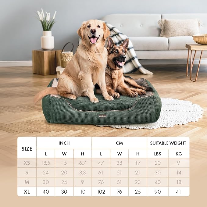 GRANDTIES Fluffy Dog Beds for Small Medium Large Dogs & Cats, Machine Washable Dog Bed, Rectangle Breathable Soft Calming Sleeping Warming Pet Beds with Waterproof & Non-Slip Bottom (XL 40", Olive)