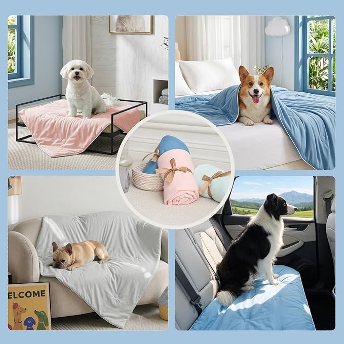 Soulbond Cooling Blanket for Extra Large Dogs - Q-MAX>0.45, Washable Cool Pet Cats Throw Blanket for Hot Weather, Self-Cooling Soft Dog Mat for Bed Crates Couch Sofa Cars(50"x60", Light Grey)