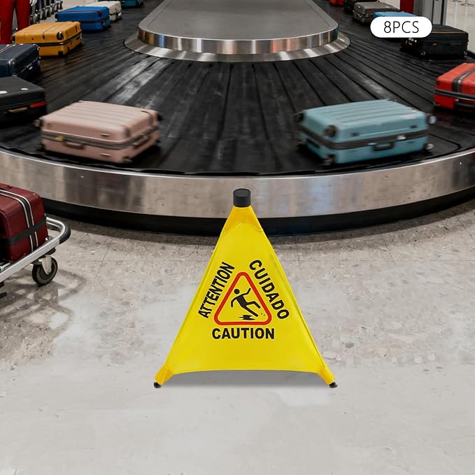 Caution Wet Floor Sign with Storage Tube 20 Inch Folding Commercial Wet Floor Pop Up Cones Slippery When Wet Sign for Restaurant, Supermarket, Restroom (8)