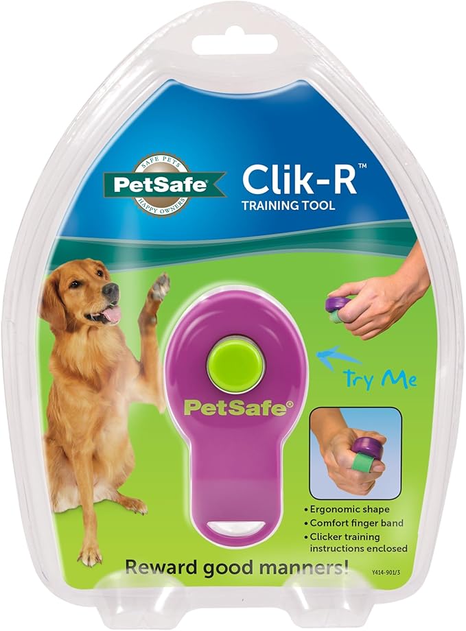PetSafe Clik-R Training Tool - Positive Behavior Reinforcement - Ergonomic Design - Compact Finger Band - Daily Training Accessory - Clicker for Dogs & Cats - Purple