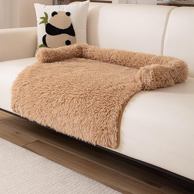 Dream Cloud Pet Sofa Bed Machine Washable Waterproof Supportive Comfort Non-Slip Plush Pet Couch Bed with Raised Edge for Sofa Car Floor, Small Medium Dogs Cats, Furniture Protector (Coffee3)
