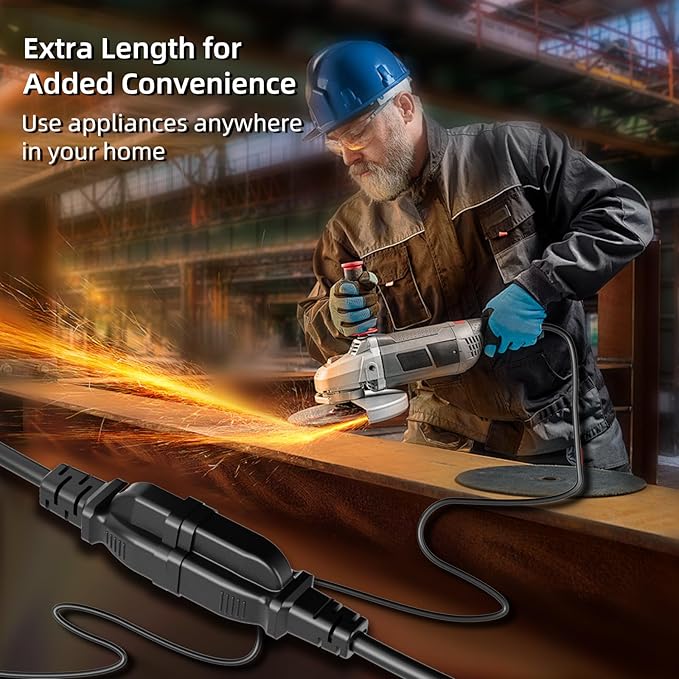 10 FT Outdoor Extension Cord Waterproof, Black, 3-Prong Power Cord, 16 AWG SJTW, 13A 1625W, Grounded, General Purpose Long Extension Cord for Lawn & Garden, ETL Listed