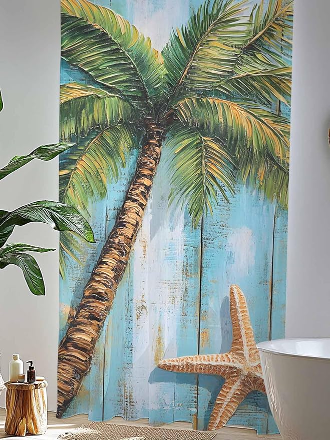 Sheer Curtains 108 Inches Long, Coastal Beach Tree Semi Sheer Curtains Light