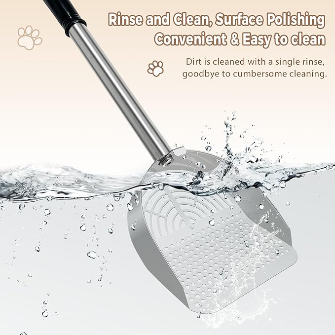 Cat Litter Scoop Deep Shovel, Detachable Long Handle Litter Scooper, Metal Cat Litter Scoop, Stainless Steel Cat Litter Scoop, Kitten Pooper Lifter, Kitty Metal Scooper with Holder Round Hole