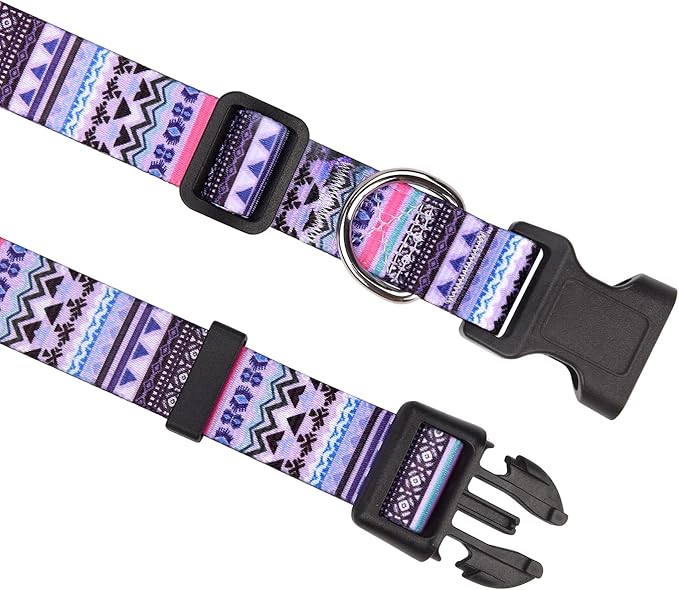 Dog Collar with Bohemia Floral Tribal Geometric Patterns - Soft Ethnic Style Collar Adjustable for Small Medium Large Dogs(Purple Bohemia,M)