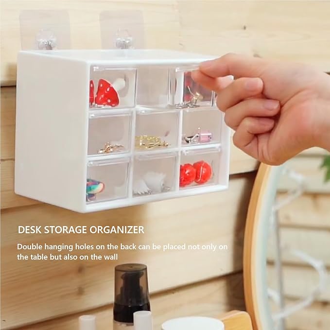 Amyhill 6 Pcs Mini Drawer Organizer Small Organizer with 9 Drawers Plastic Desktop Craft Storage Box for Office Home Room Jewelry Cosmetics Collection(White)