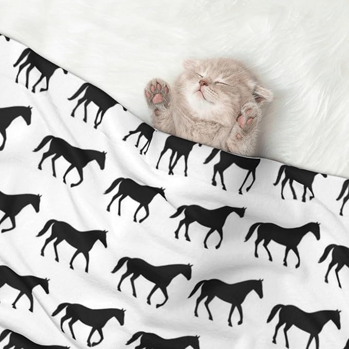 Dog and Cat Blanket in One, Abstract Horse, Double Sided Plush Throw with Raised Dot Pattern on One Side and Flat Velvet on Other for Variety
