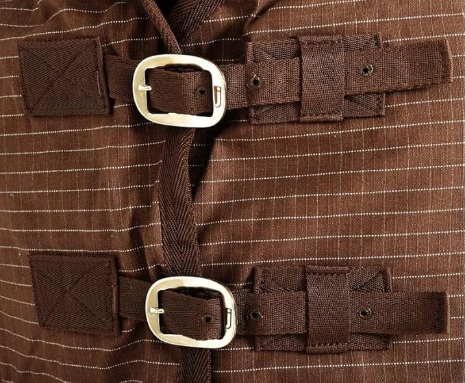 Jeffers Equine Basic Canvas Horse Blanket, 60" – Water Resistant Turnout Blanket for Horses, Pony, Draft – Breathable, Adjustable Straps, Tail Flap, Shoulder Gussets, Barn Gear - Green Tan Check