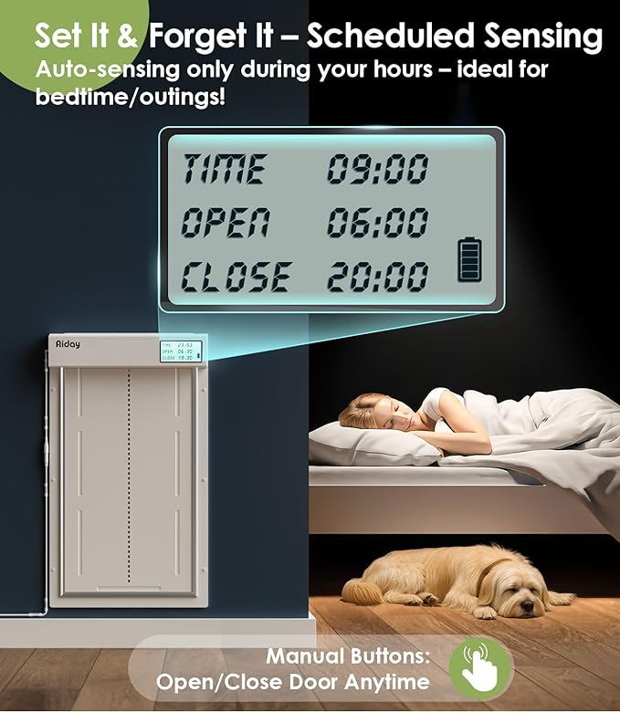 Automatic Dog Door for Wall with Collar Sensors, XLarge Smart Pet Door for Wall, Custom Scheduling & Anti-Pinch, Fits Extra Large Dogs up to 200 lbs