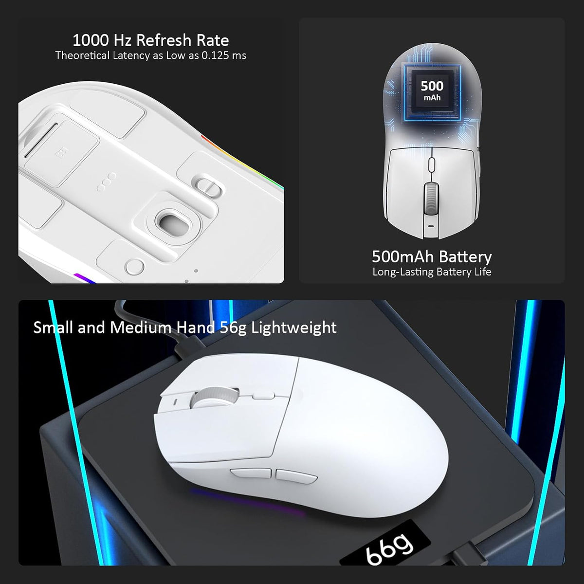 AJAZZ AJ139 V2 MC Wireless Gaming Mouse with RGB Charging Dock, 66g Ultra-Lightweight Tri-Mode Optical Mouse, 24000 DPI PAW3311 Sensor, Ergonomic Rechargeable Gaming Mouse for PC/Mac - White