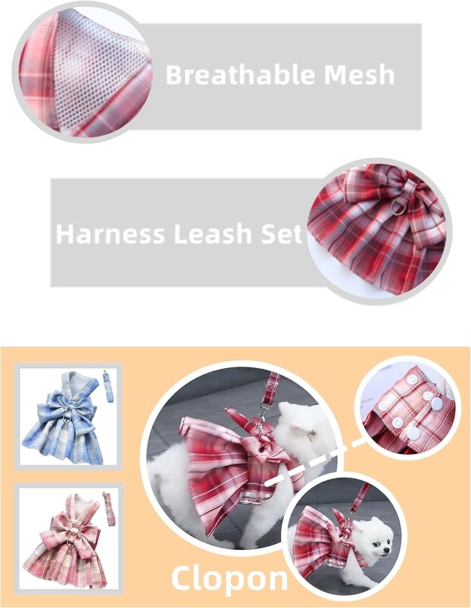 Dog Harness Leash Set Cute Girl Dog Vest Clothes Breathable Soft Pet Harness with Leash for Walking Training Running