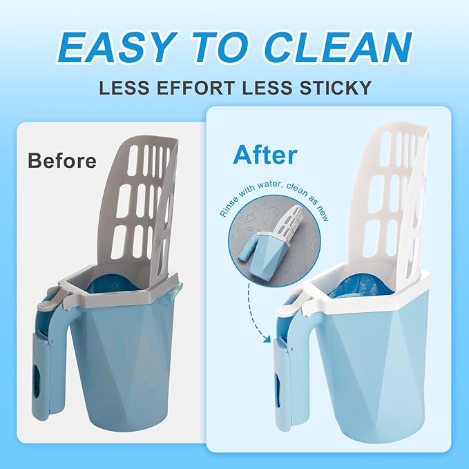 Cat Litter Scoop, Cat Litter Scooper with Holder for Litter Box Includes 10rolls (150pcs) Litter Bags, Large Shovel and Waste Storage Container, 3 in1 Portable Kitty Poop Disposal System (Blue)