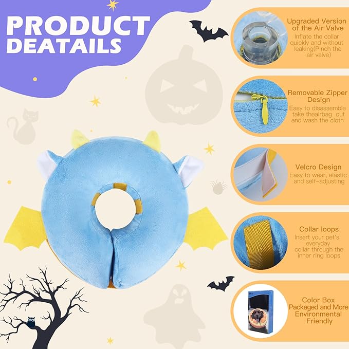 IEUUMLER Inflatable Recovery Dog Collar, Protective Donut Cone, Adjustable Soft Collar for Dog and Cat After Surgery Prevent from Biting & Scratching EU002 - Vampire M