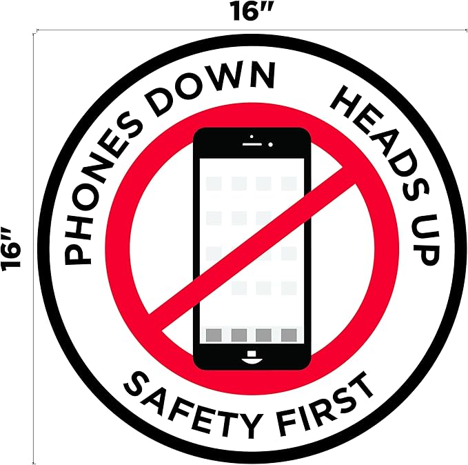 "Phones Down Heads Up" Safety Sign - Laminated Adhesive Floor Signs by Graphical Warehouse (16)