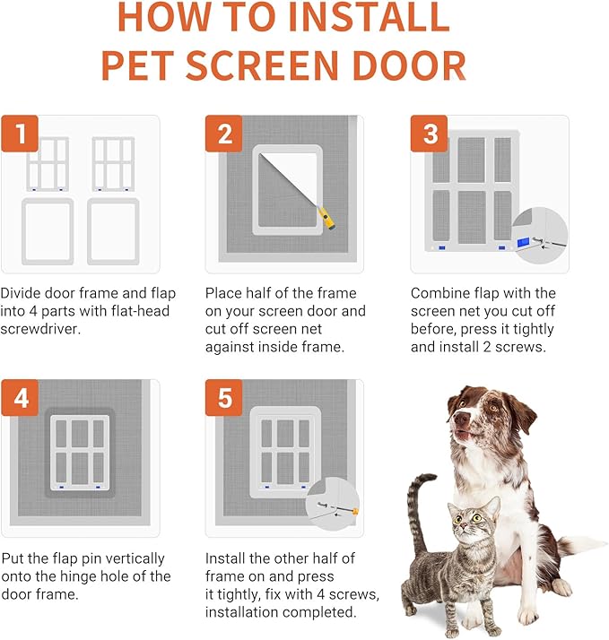 PETLESO Large Dog Door for Screen Door - 11.2" x 14.4" Magnetic Flap Pet Door with Lockable Insert for Medium to Large Dogs, Ideal for Sliding Doors, White