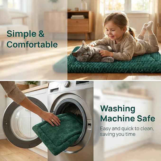 Dog Bed Mat, Reversible, Soft and Breathable Kennel Pad, Durable Crate Bed for Small, Medium, and Large Dogs and Cats (Green, S(24"*16"*1.2"))