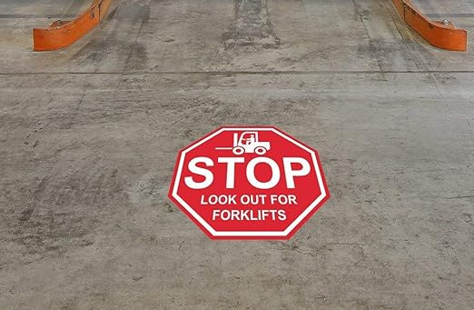 "Stop Look Out for Forklifts" - Laminated Vinyl Floor Sign by Graphical Warehouse - 5S Safety and Security Signage, Visual Communication Tool (22")