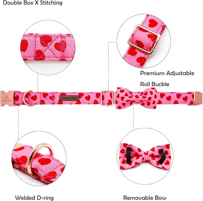 Lionheart Glory Valentine's Day Dog Collar with Bowtie for X-Large Dogs